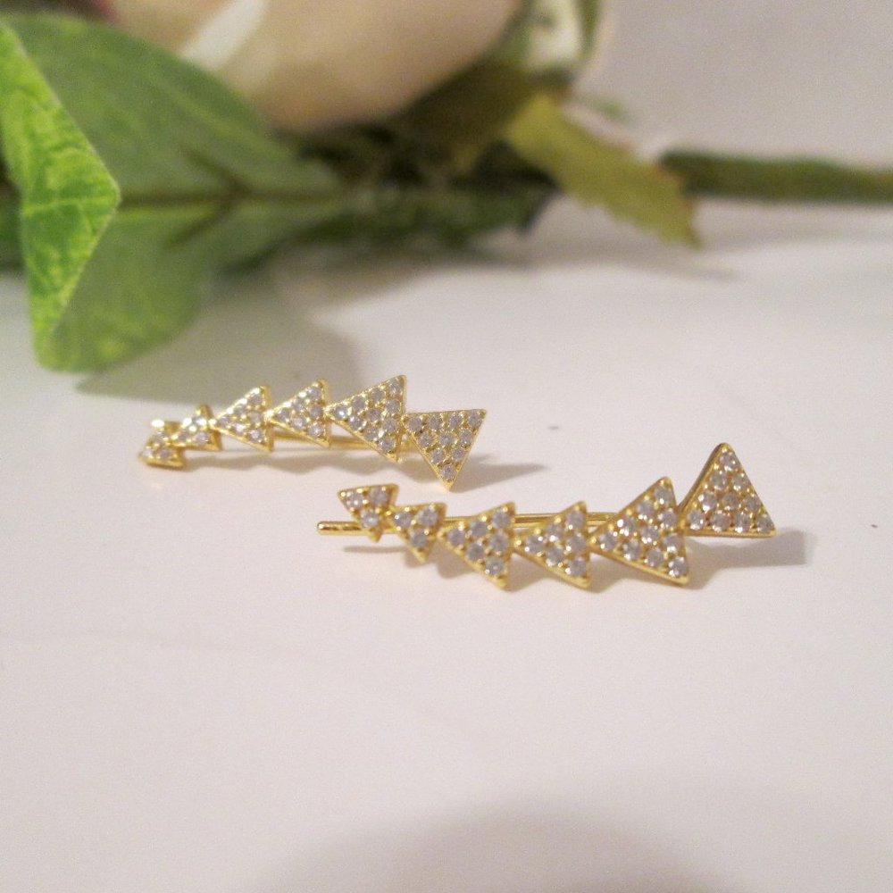 EARRINGS Gold Plated Diamond Ear Climber New